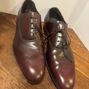 SALVATORE FERRAGAMO DANIEL BURNISHED BROWN LEATHER LACE UP DERBY OXFORDS